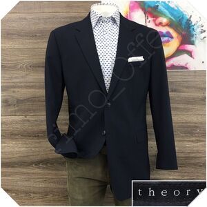 THEORY Mens Blazer Sport Coat Casual Jacket Size 46L Two Button Blue‎ Wool Suit